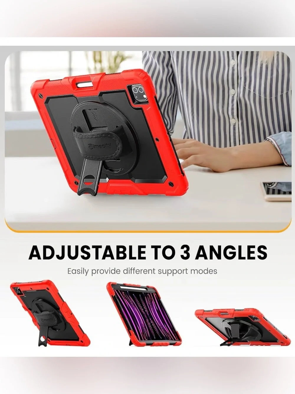 iPad Pro 12.9 Protective Case Red Black Rotating Stand